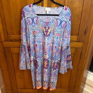 Ivy Road Bright Paisley Multicolor Midi Dress with Bell Sleeves